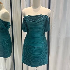 Teal Off-Shoulder Bandage Dress